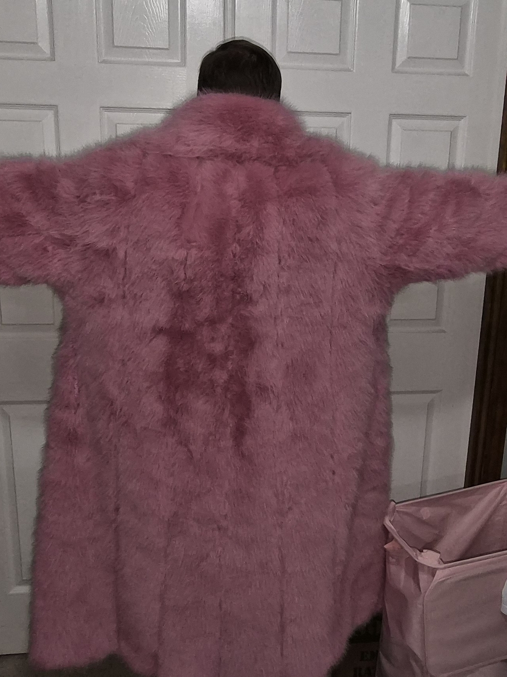 Pink Elegant Women's Long Collar Faux Fox Fur Coat - Picture 11 of 11
